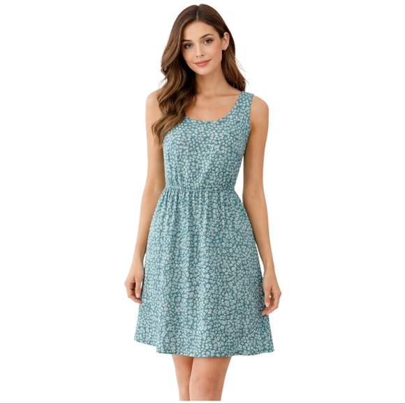 Kaileigh Dresses & Skirts - Kaileigh Green Floral Sleeveless Dress Size S (Fits M) Stretch Fit Boho Casual